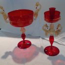 MURANO Alzata e candeliere DEL FAMOSO E PRIMO MAESTRO muranese SEGUSO- IL ROSSO UNICO colore e RAFFINATEZZA lavorazione ECCEZIONALI
